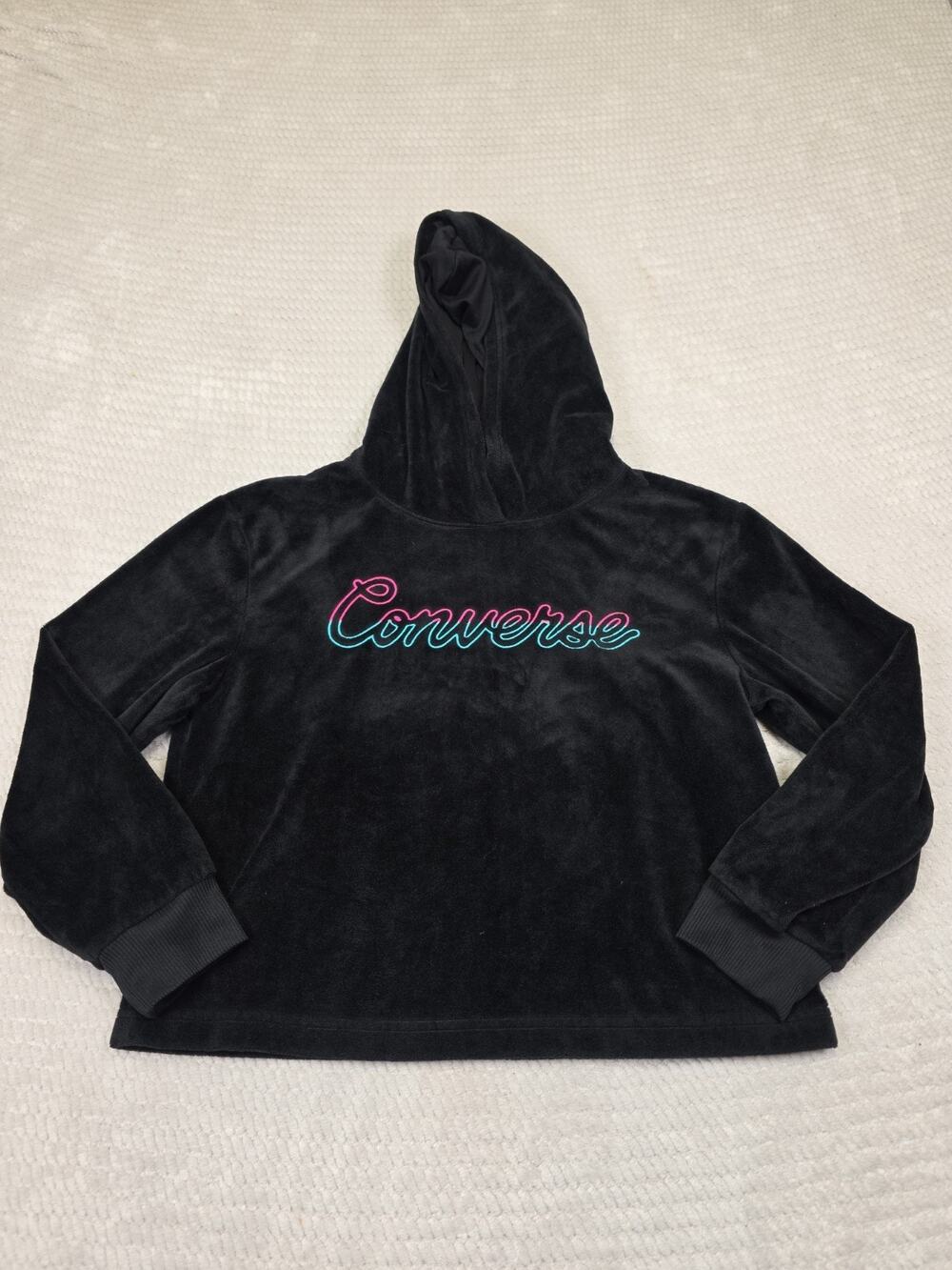 Converse Sweatshirt Girls Large 12 / 13 Black Velour Hooded